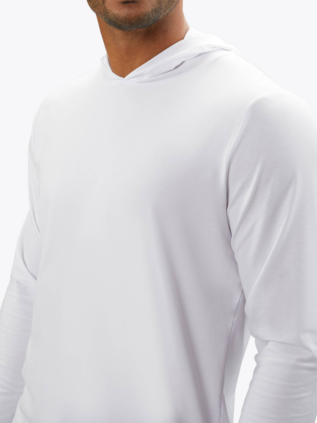 AO Long Sleeve Hooded Curve-Hem Tee | White Signature-fit PYCA Pro®