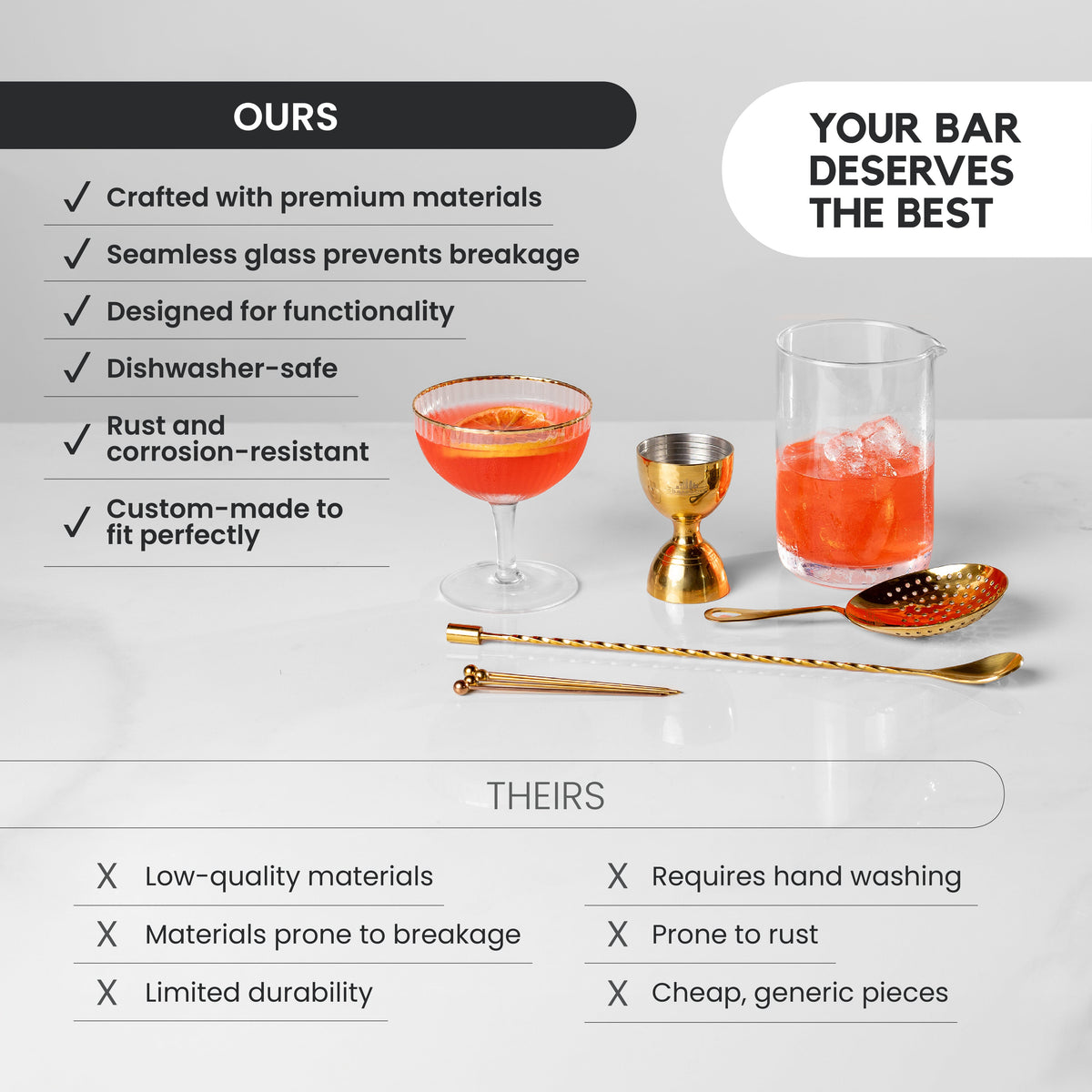 Gold 10-Piece Stirred Craft Cocktail Set