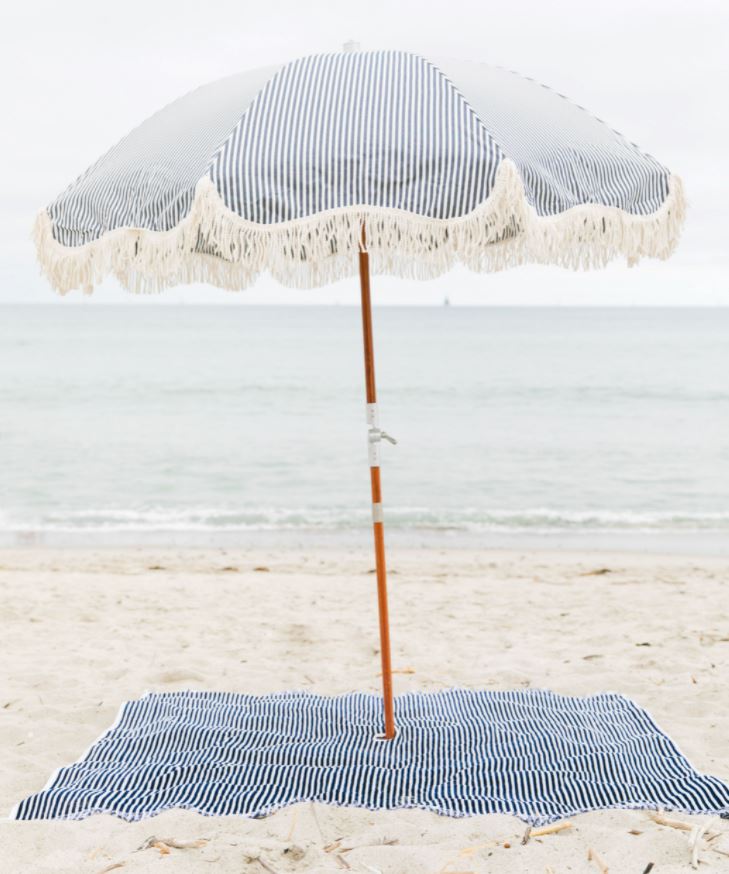 The Premium Beach Umbrella - Lauren&#39;s Navy Stripe Premium Beach Umbrella Business &amp; Pleasure Co 